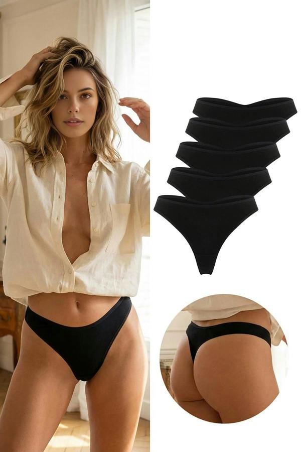 WOVCOR 5-Pack Cotton Thong Knitted Panties