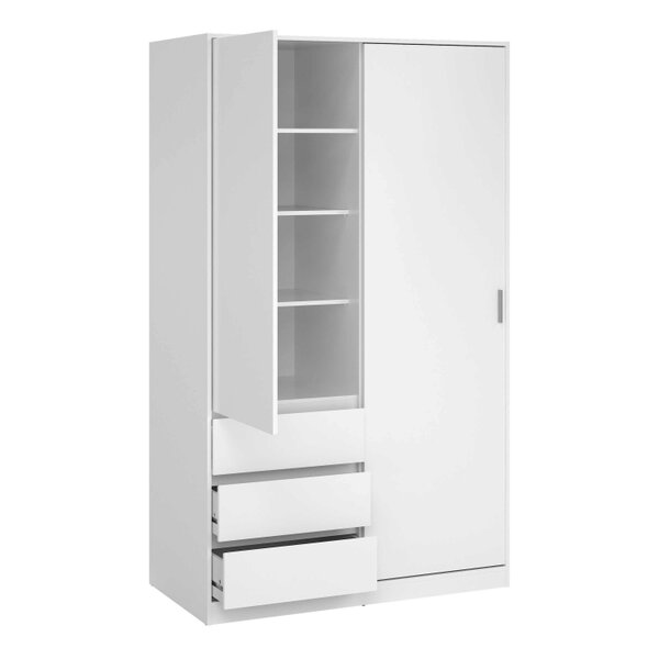 Wyld Haus Budapest White Wooden Wardrobe 2 Doors 3 Drawers