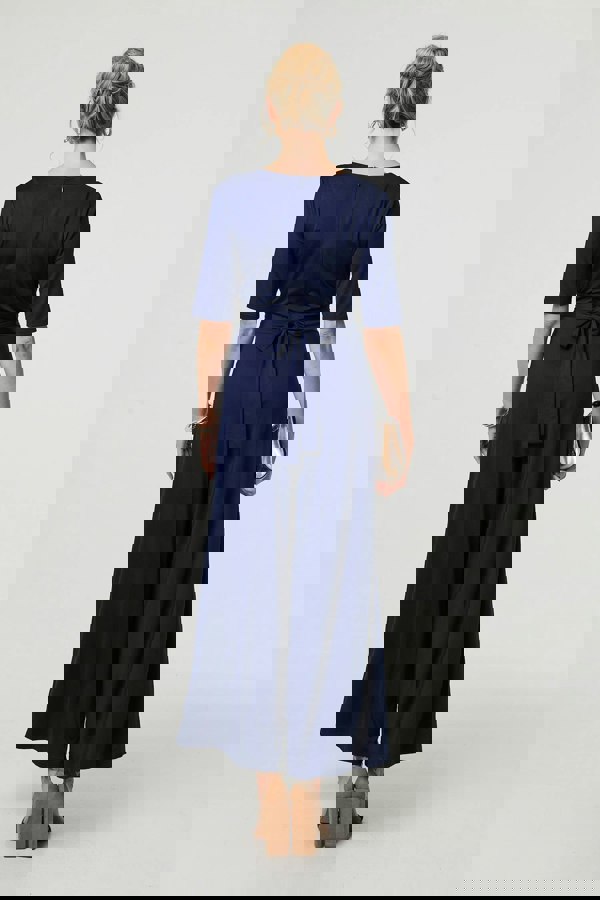 Navy | 1/2 Sleeve Wrap Waist Wide Leg Jumpsuit
