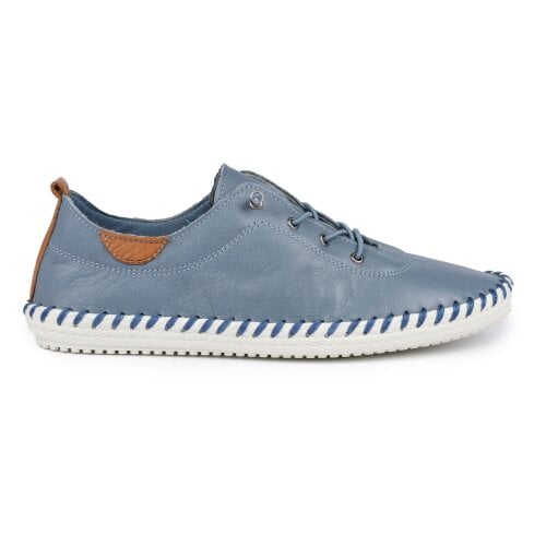 Lunar Women's St Ives Leather Plimsolls - Mid Blue - Mid Blue - 100% Leather