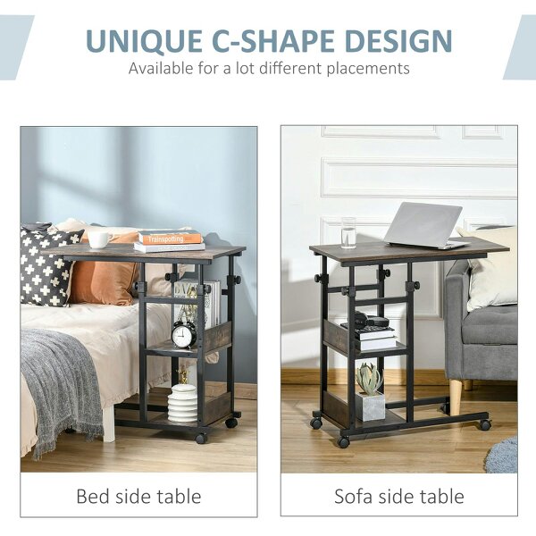 Wyld Haus Comiro Metal Black Industrial Sofa Side Table With 3 Tier Shelves with Lockable Wheels