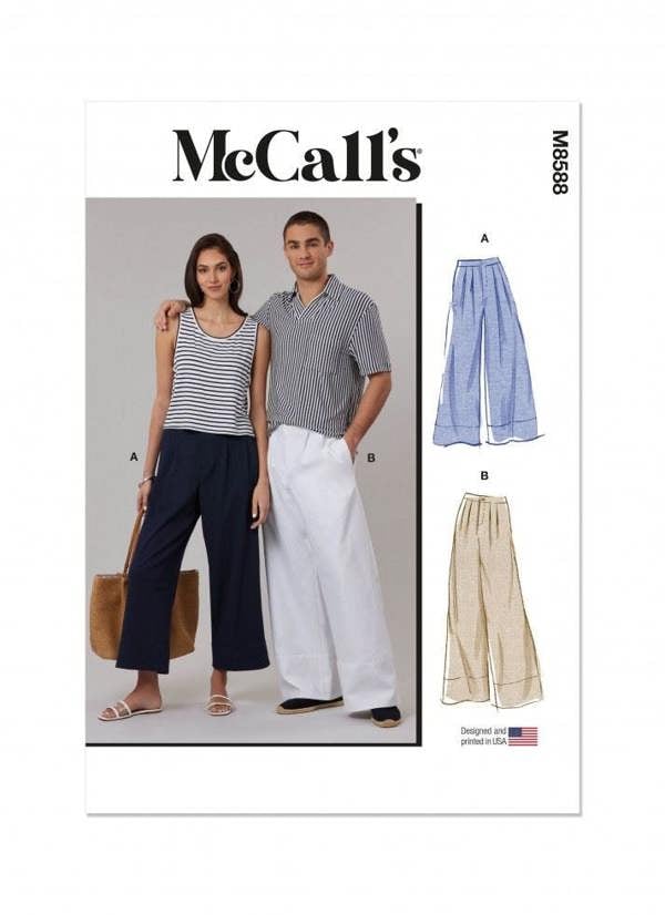 McCalls 8588 Paper Sewing Pattern – Men's & Women's Trousers, Size XS-XXL, Intermediate