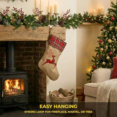 Large Christmas Stocking Reindeer Print Hessian Hanging Sack for Festive Home Decorations image 7
