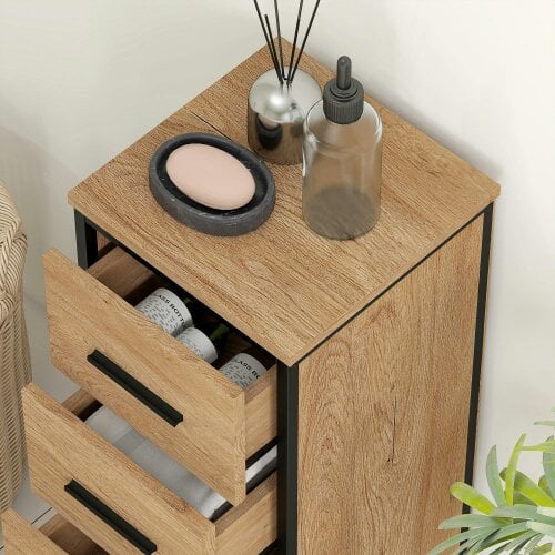 Wyld Haus Nita Narrow Bathroom Storage Cabinet With 4 Drawers Oak Finish