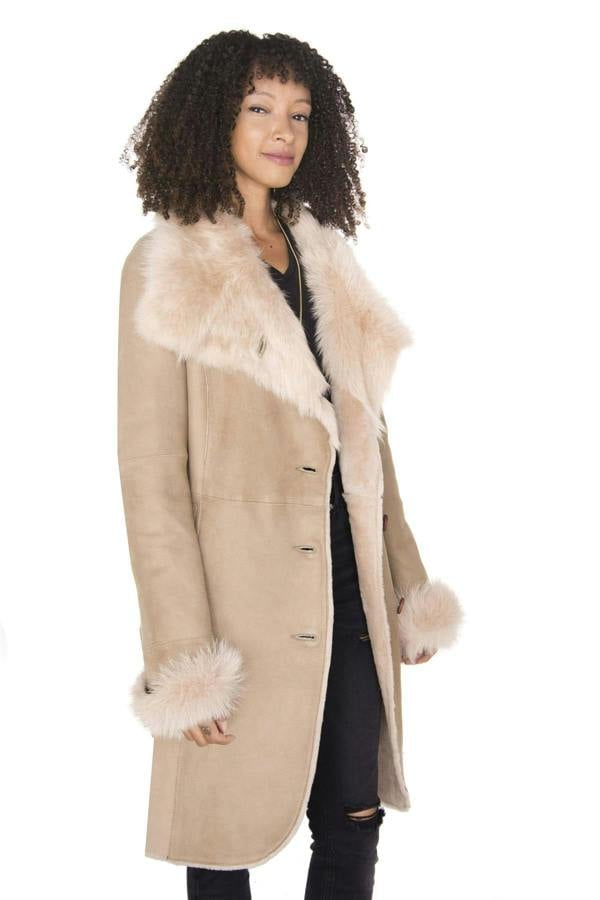 Infinity Leather Womens Suede Merino Shearling Coat with Toscana Collar-Hanoi