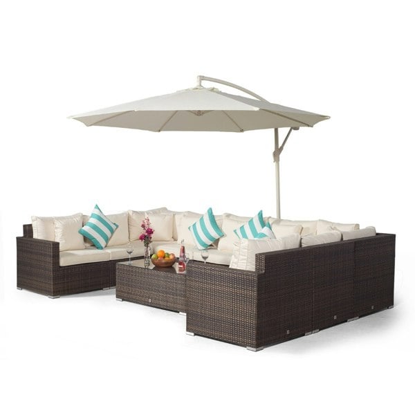 Giardino Havana 9 Seat Rattan Sofa Conversation Set with Large Coffee Table