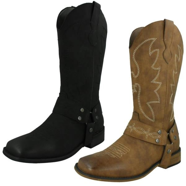 Spot On Ladies Spot On Low Heel Cowboy Boots with Ring Trim Strap F51234