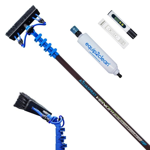 Equip2clean Aquaspray® Venom Bundle Kit - 18ft Water-fed Telescopic Window Cleaning Pole + Inline Di-Filter + TDS Meter