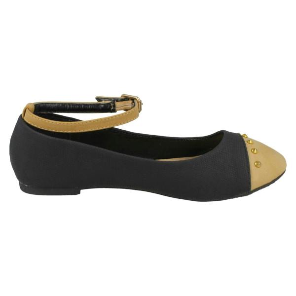 Cutie Girls Cutie Flat Ankle Strap Studded Edge Toecap Ballerina