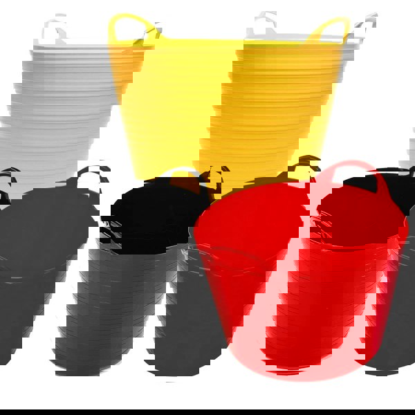 Set of 3 (1 X Black, 1 X Red & 1 X Yellow) Flexi Plastic Storage Buckets For Home, Garden & DIY