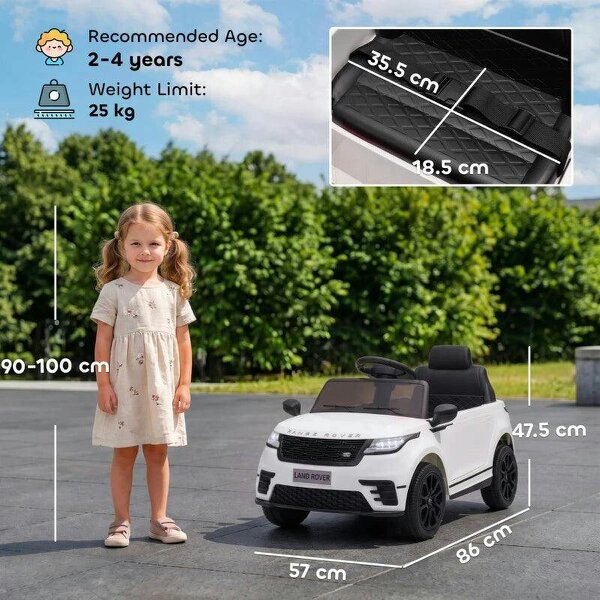 Range Rover Velar Licensed 12V Electric Car for Kids with Remote, 4-Wheel Suspension, Slow Start for 2-4 Years, White