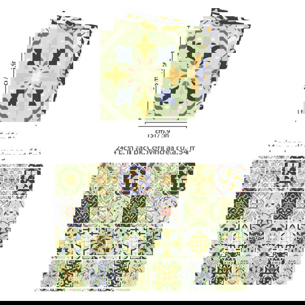 WT1599 - Pastel Green Moroccan Wall Tile Stickers - 15 cm x 15 cm - 24 pcs