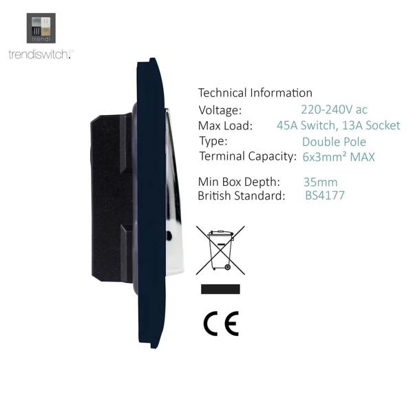 Trendi Switch 45 Amp Cooker Switch & 13 Amp Plug Socket with Neon in Navy Blue