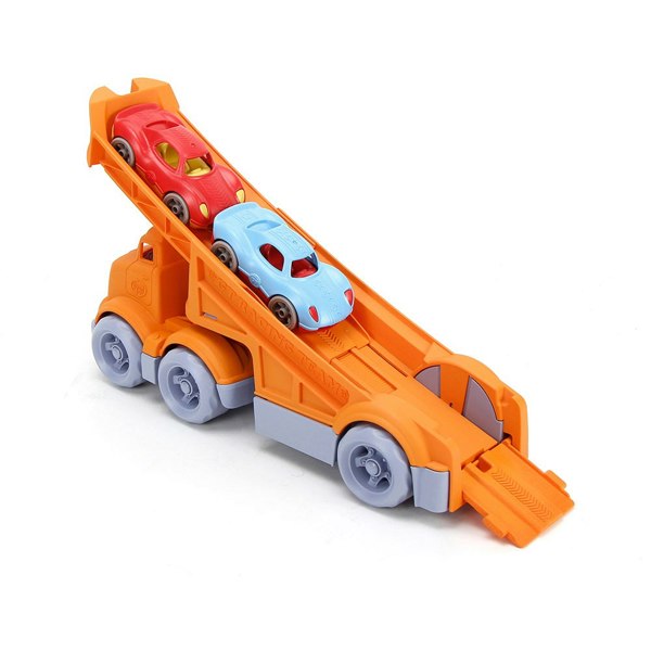 Green Toys Racing Truck with 2 Race Cars - Made From 100% Recycled Plastic