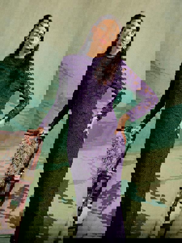 GWD Freya Floral Lace Purple Midi Dress