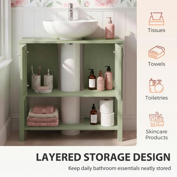 HOMCOM Under Sink Bathroom Cabinet with 2 Doors, Open Shelf, Green