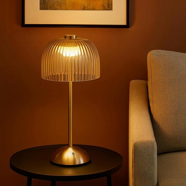 Amber Glass LED Rechargable Table Lamp