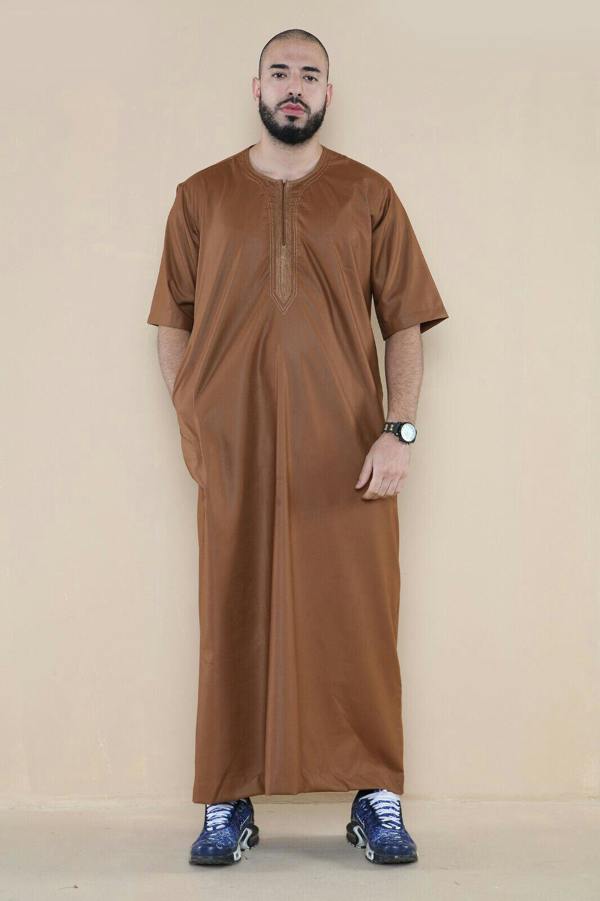 Infinity Leather Mens Thobe Jubba Islamic Arab Moroccan Saudi Zipped Kaftan Arab Robe