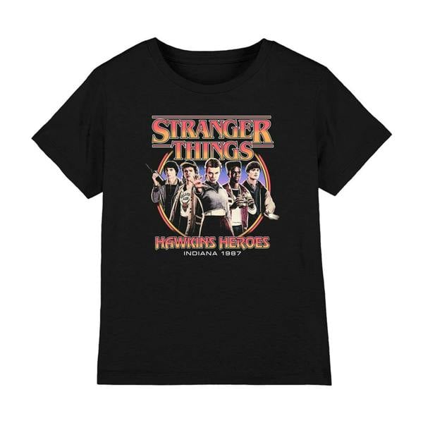 Stranger Things Childrens/Kids Hawkins Heroes Group 1987 T-Shirt - Black