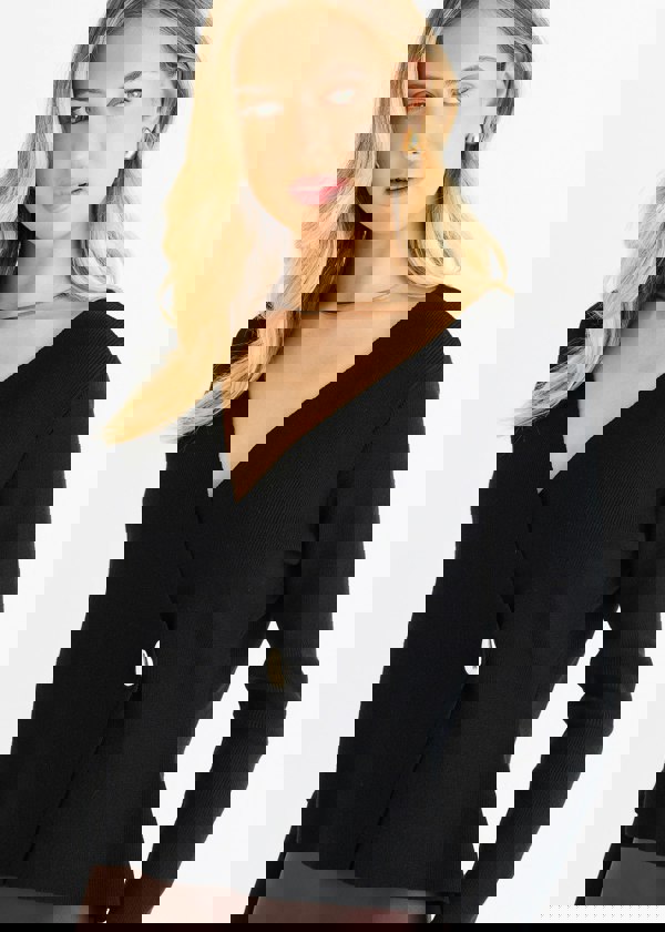 Gini London Black Button Wrap Compact Knit Cardigan