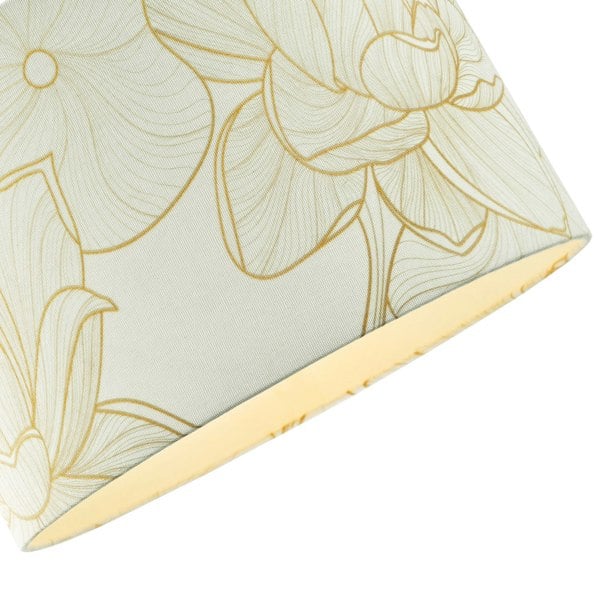 Designer Cream Linen Fabric 12 Inch Lampshade with Large Shiny Gold Foil Flowers Image 3