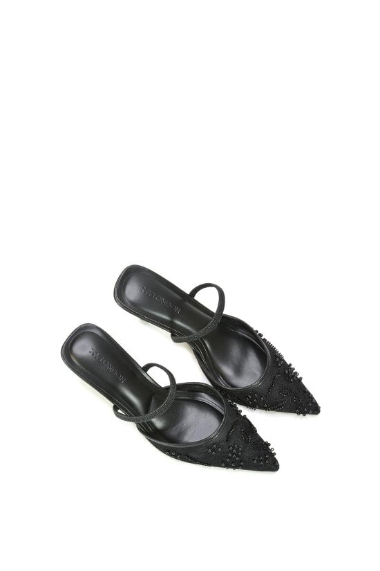 XY LONDON Embroidered Slingback Mesh Court Shoes