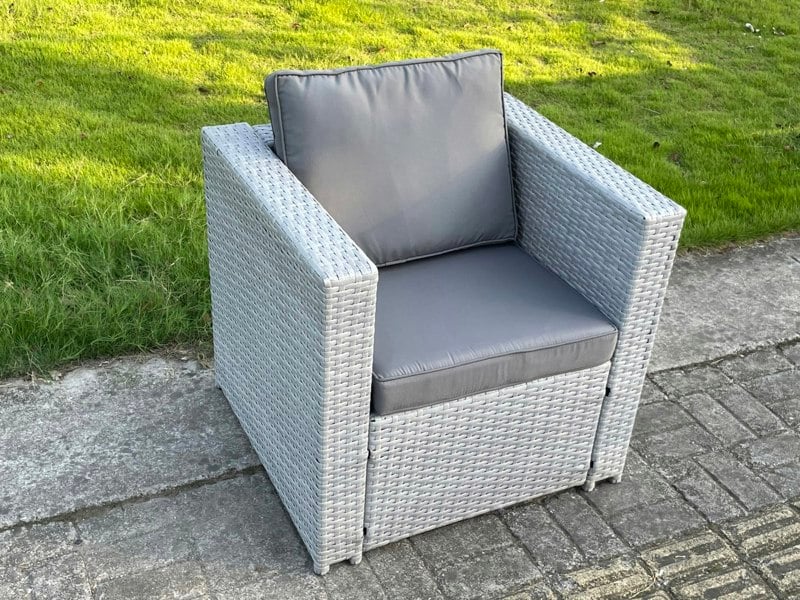 Fimous Light Grey Rattan Single Patio Chair With Thick Seat And Back Cushion -  Light Grey