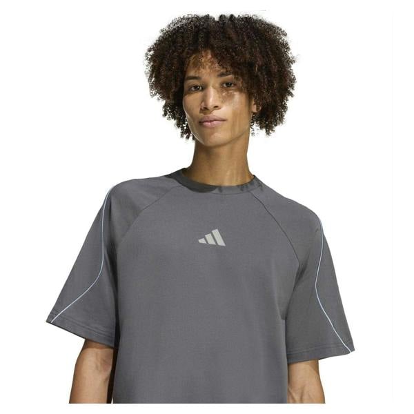 Adidas Mens Contrast Piping Regular T-Shirt - Grey/Blue - 