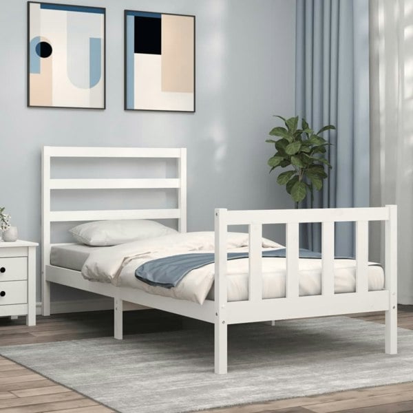 Berkfield Bed Frame with Headboard White 90x200 cm Solid Wood