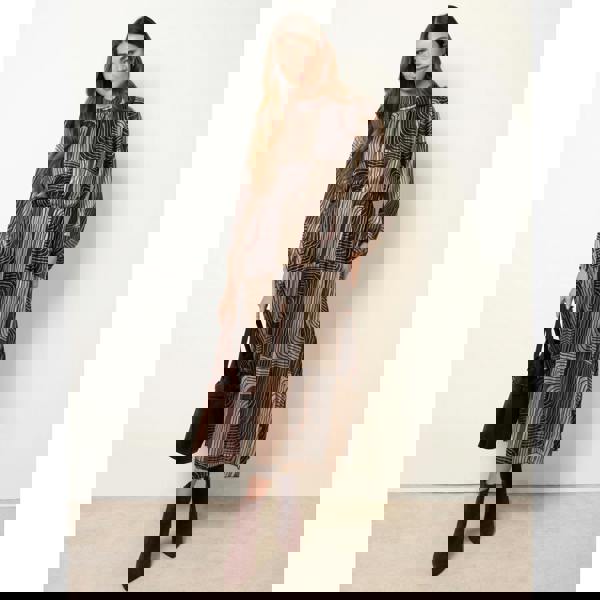 Blue Vanilla Geometric High Neck Pleated Dress