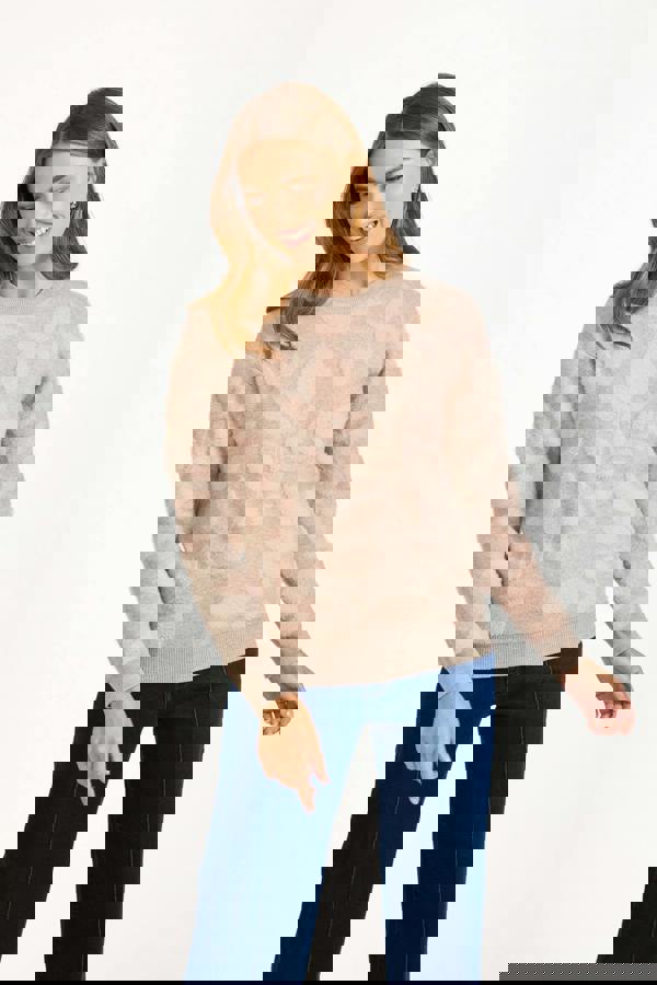 Leaf Print Fluffy Yarn Jumper