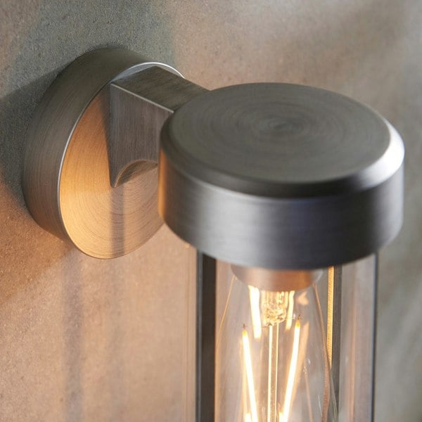 Brushed Silver Outdoor Wall Light with Clear Glass Shade - IP44 Rated - LED Bulb