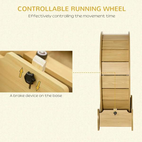 Natural wood cat running wheel with base brake hardware, side view