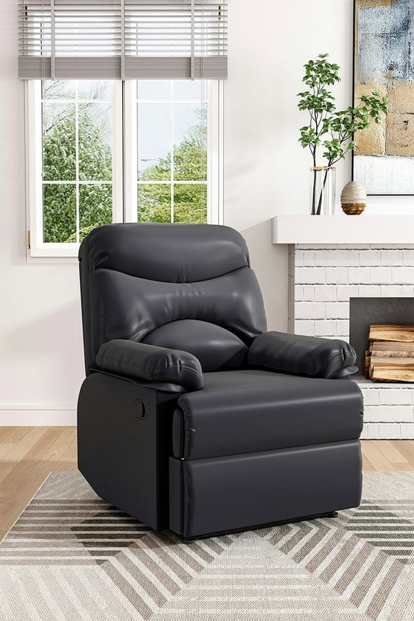 Living and Home Black Manual Faux Leather Recliner Armchair