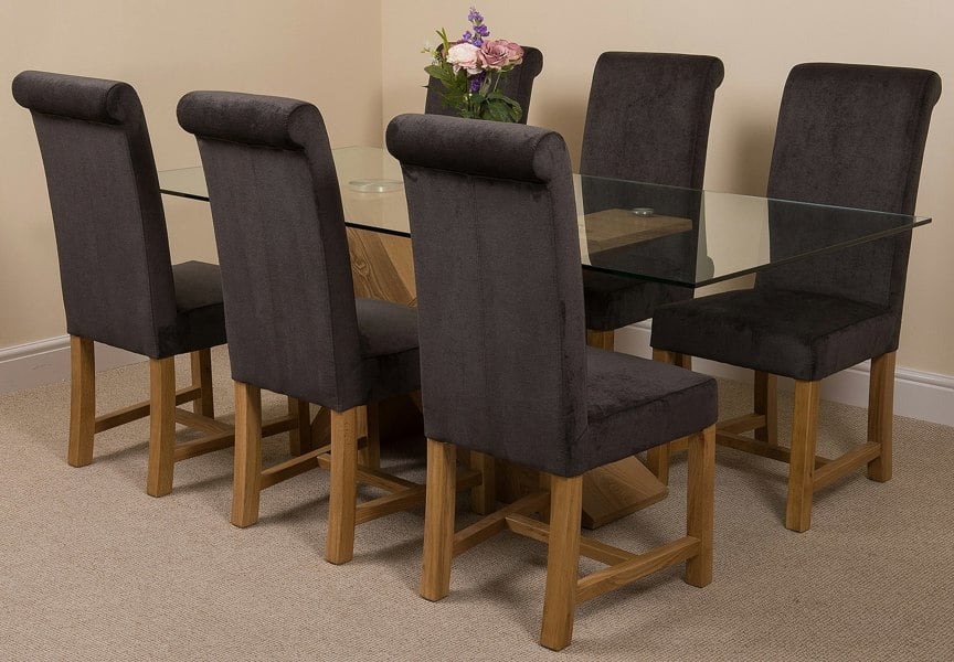 That's Furniture Valencia Oak Large Glass Dining Table & Washington Fabric Chairs