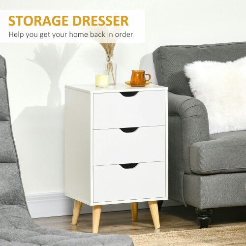 Wyld Haus Rato White Bedside Table With 3 Drawers And Narural Wood Legs