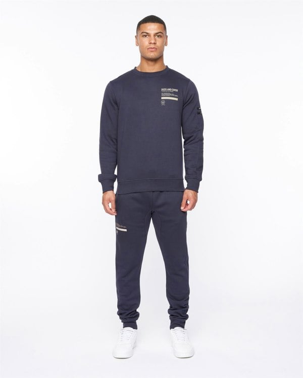 Duck and Cover Jennerkins Crew Sweat & Joggers Set Navy