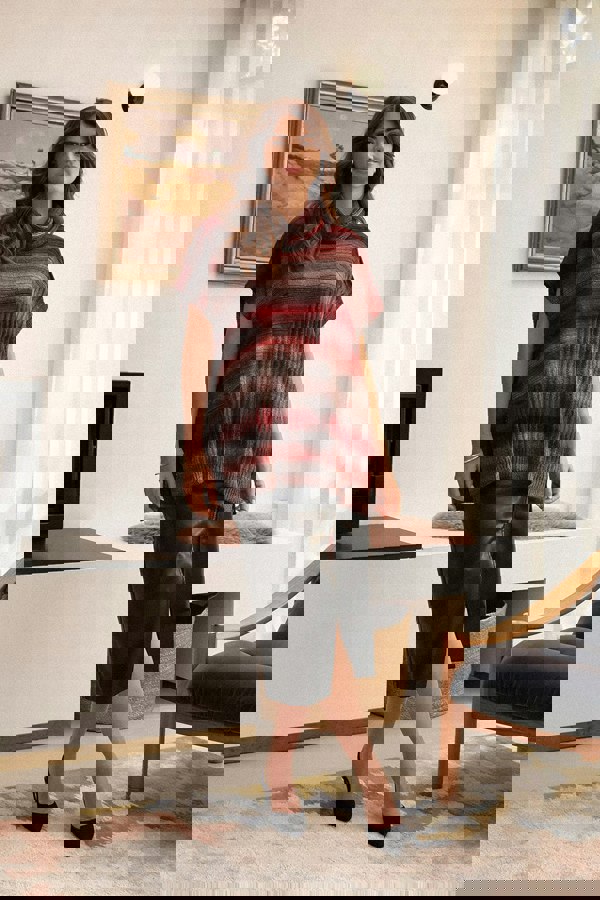 Red | Striped Cowl Neck Oversized Knit Top : Model is 5'9"/175 cm and wears UK10/EU38/US6/AUS10