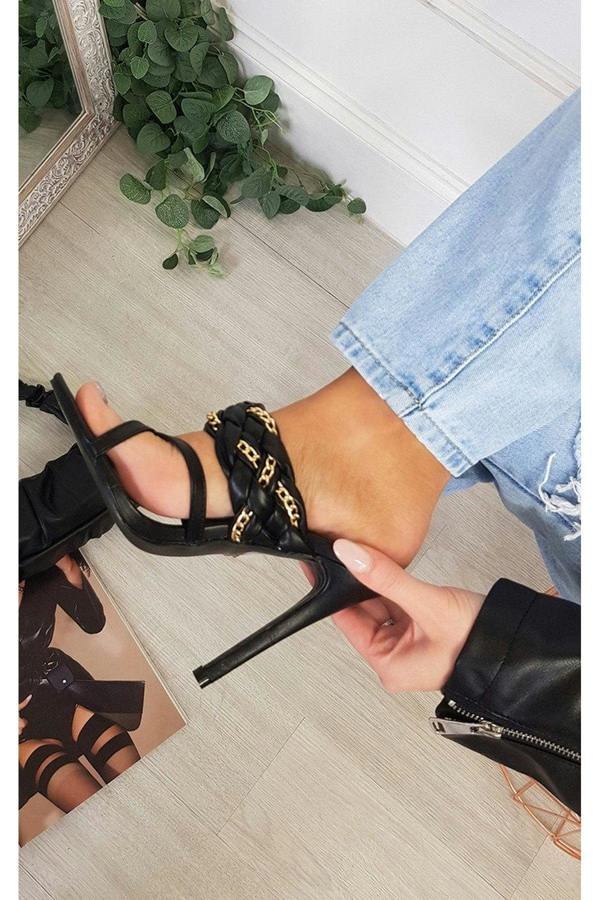 Ashley Braided Slip On Mule With Chain Detail - Black Pu