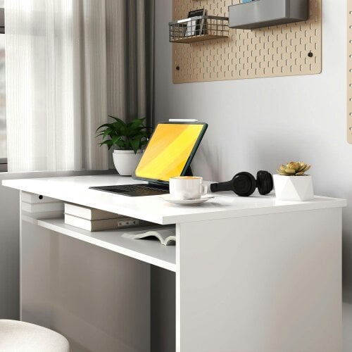 Wyld Haus Selu 90cm High Gloss White Compact Study Desk With Storage Shelf