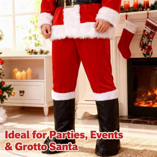 One Size Black Santa Boot Covers with Fur Trim for Christmas Costume Dressing image 9