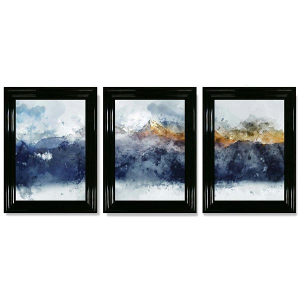 Artze Wall Art Framed Set of 3 Blue Yellow Mountain Art Prints