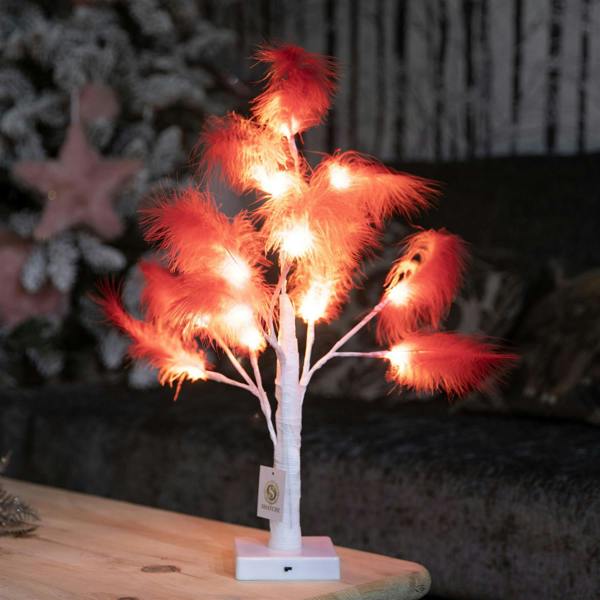 55cm Red Feather Tree Table Lamp with Warm White LEDs, Battery Operated Decorative Light image 5