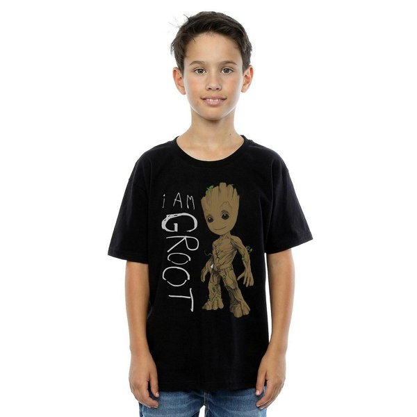 Guardians Of The Galaxy Boys I Am Groot Scribble Cotton T-Shirt - Black