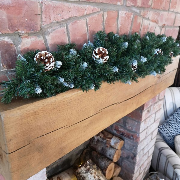 Samuel Alexander 90cm Snow King Fir Christmas Swag Garland with Pine Cones & Snow Tips