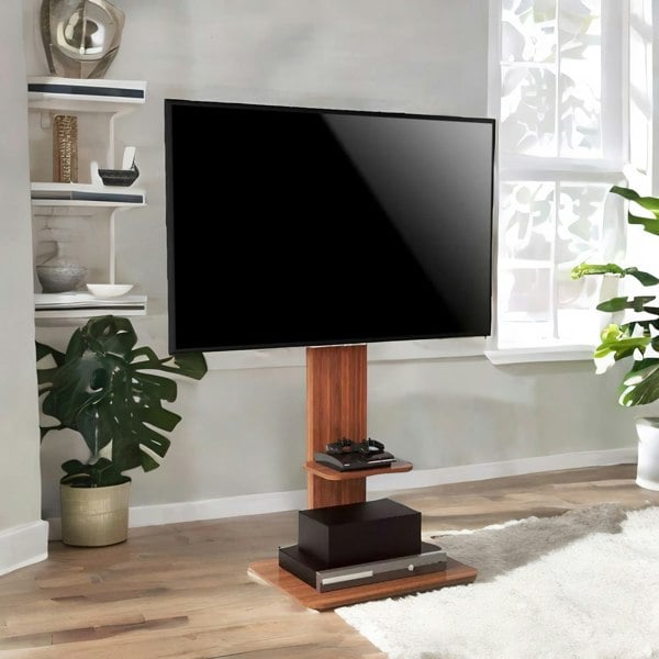 Rafaelo Mobilia 2 Tier Adjustable TV Floor Stand With 2 Shelves Brown