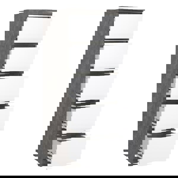 Furniture To Go Naia Narrow Chest of 5 Drawers in Concrete and White High Gloss