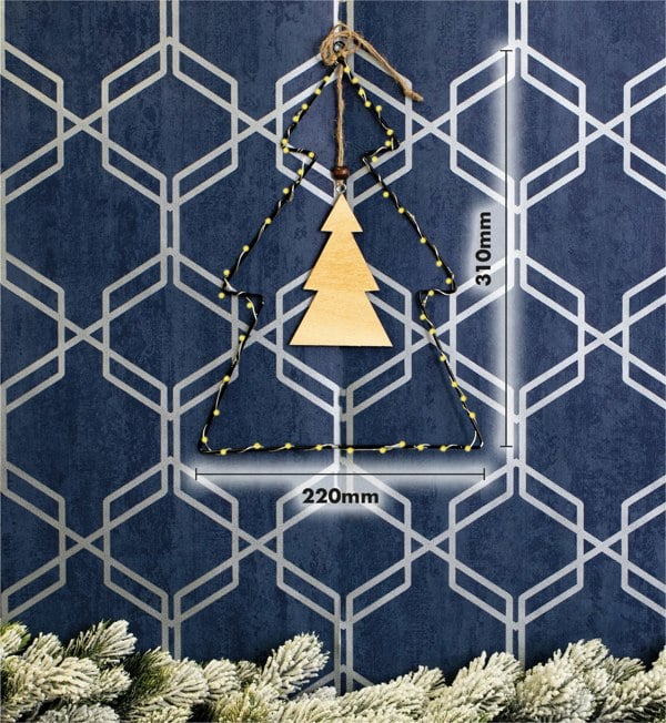St Helens METAL Christmas TREE SHAPE WOODEN HANGING CENTRE