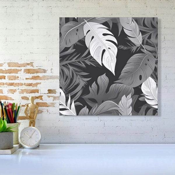 Warren Reed Black White Tropical Leaves Canvas