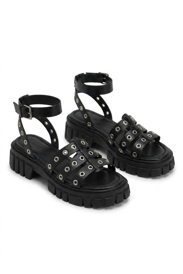 Briya Chunky Sole Studded Strap Sandals - Black_wb